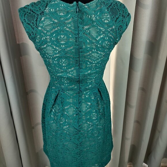 Mimi Chica Teal Lace Overlay Nude Slip Sheath Dress Size XS - Picture 4 of 12